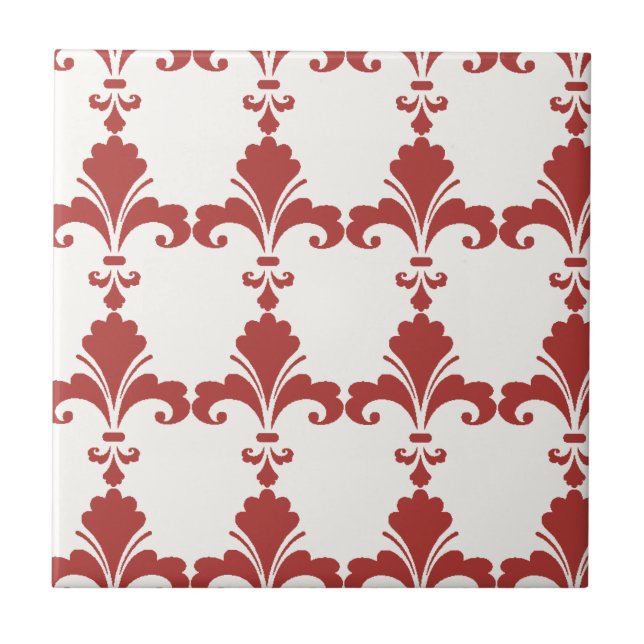 Retro Red Fleur-De-Lis-Muster Fliese (Vorderseite)