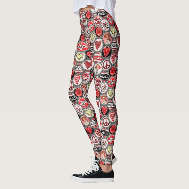 Retro Red Floral Heart Valentine Day Flasche Cap Leggings (Links)