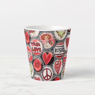 Retro Red Floral Hearts Girl Rose Valentinstag Milchtasse