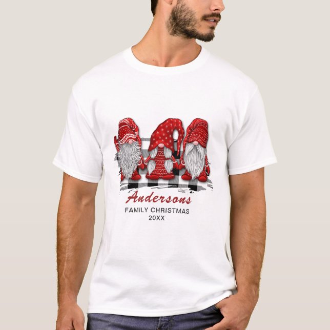Retro Red Gnomes Weihnachts Buffalo Holiday T-Shirt (Vorderseite)