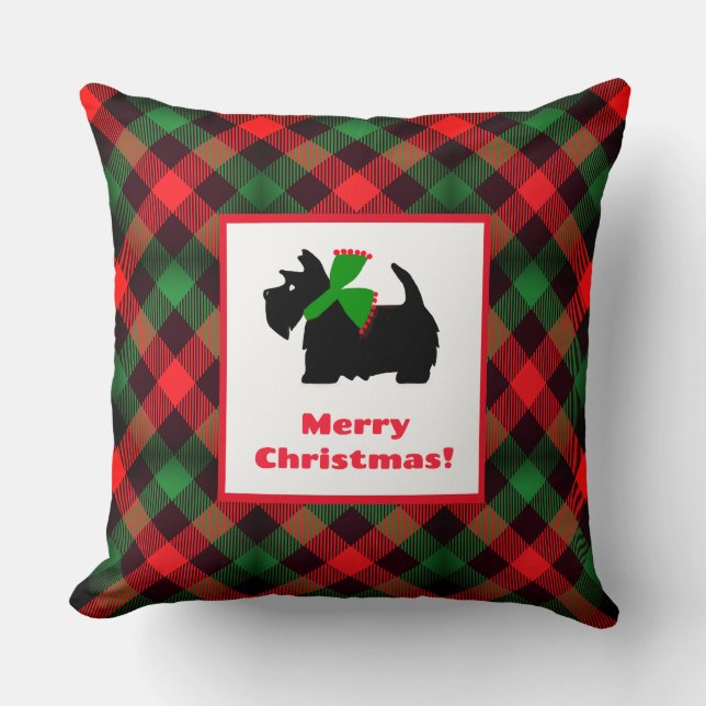 Retro Red Green Black Scottish Terrier Kissen (Vorderseite)