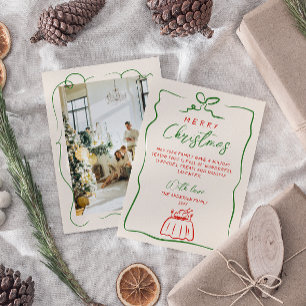 Retro Red Green Hand Schriftlich Gezeichnet Foto W Feiertagskarte