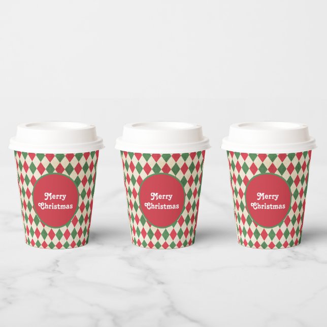 Retro Red Green Harlequin Pappbecher (Multi)