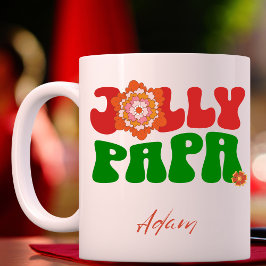 Retro Red & Green Jolly Papa Individuelle Name Wei Tasse
