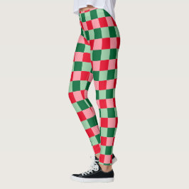 Retro Red Green Pink Tartan Karierte Weihnachten Leggings