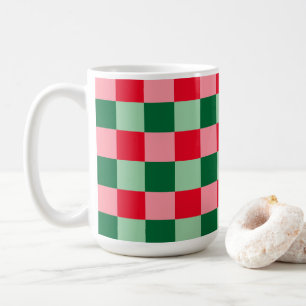 Retro Red Green Pink Tartan Karierte Weihnachtsfei Kaffeetasse