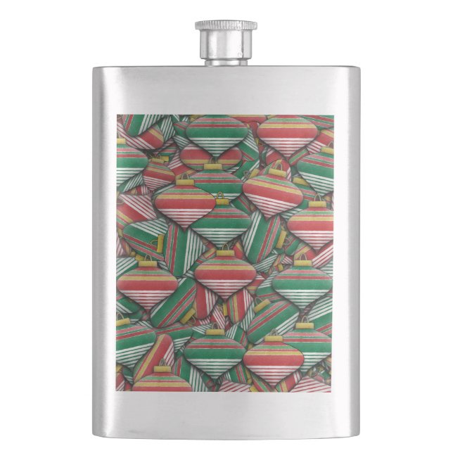 Retro Red Green Strip Design Ornament Muster Flachmann (Vorderseite)