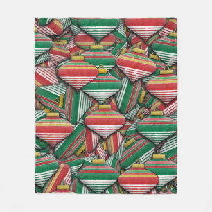 Retro Red Green Strip Design Ornament Muster Fleecedecke