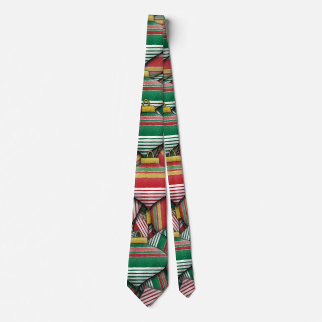 Retro Red Green Strip Design Ornament Muster Krawatte (Vorderseite)