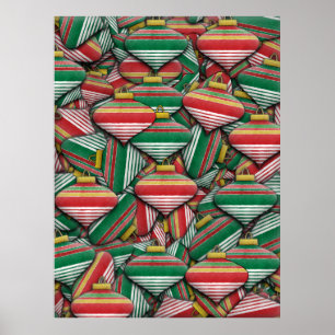 Retro Red Green Strip Design Ornament Muster Poster