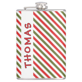 Retro Red Green White Christmas Stripe Pattern Flachmann