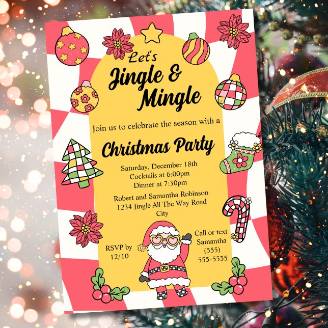 Retro Red Groovy Jingle & Mingle Weihnachts-Party Einladung (Von Creator hochgeladen)