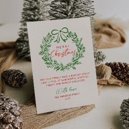 Retro Red Hand Drawn Ribbon Wreath Frohe Weihnacht Feiertagskarte