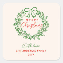 Retro Red Hand Drawn Ribbon Wreath Frohe Weihnacht