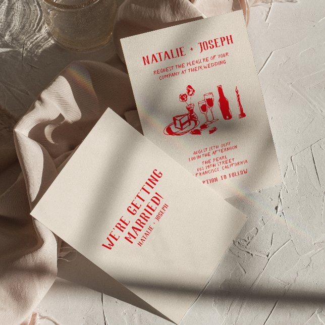 Retro Red Hand Drawn Scribble Quirky Chic Wedding Einladung (Von Creator hochgeladen)