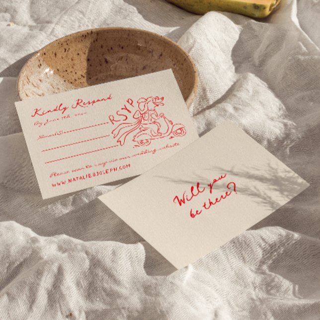 Retro Red Hand Gezeichnet Quirky Niedliche Hochzei RSVP Karte (Von Creator hochgeladen)