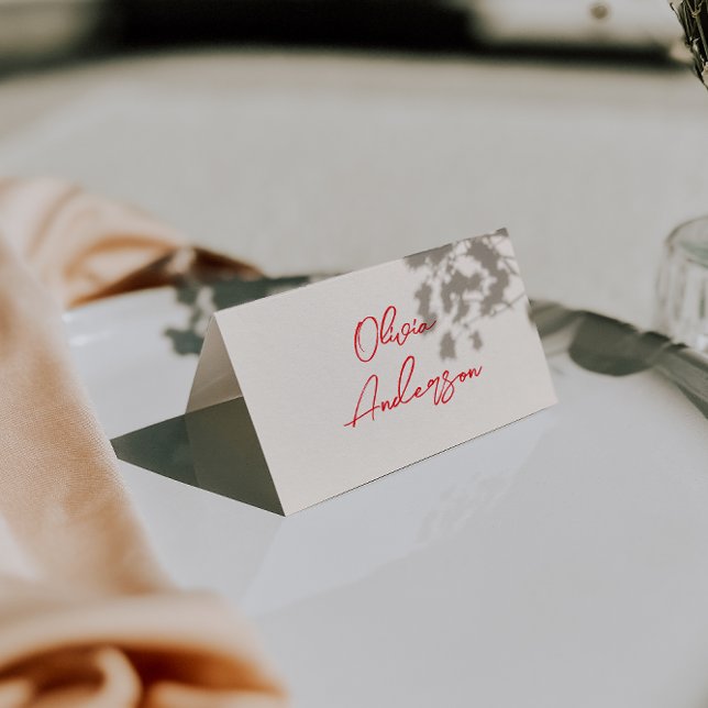 Retro Red Hand Written Whimsy Wedding Place Cards Tischnummer (Von Creator hochgeladen)