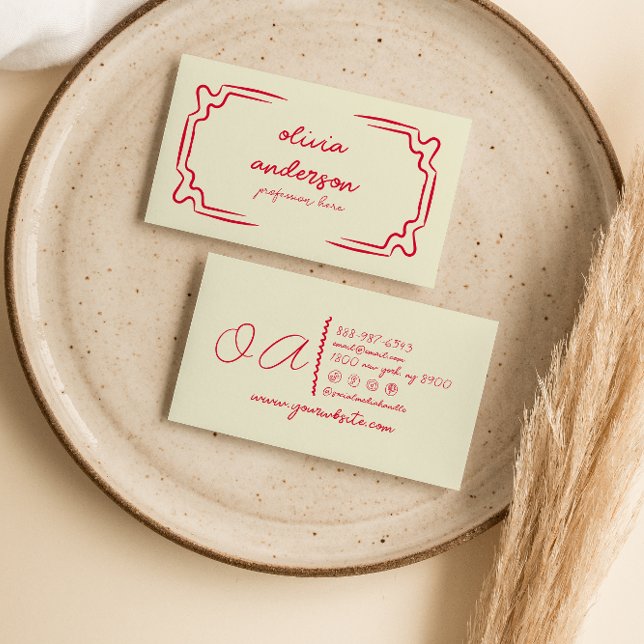 Retro Red Handgeschriebene Gezeichnet Trendy Uniqu Visitenkarte (Von Creator hochgeladen)