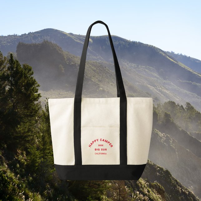 Retro Red Happy Camper Camping Crew Black Trim Tragetasche (Von Creator hochgeladen)