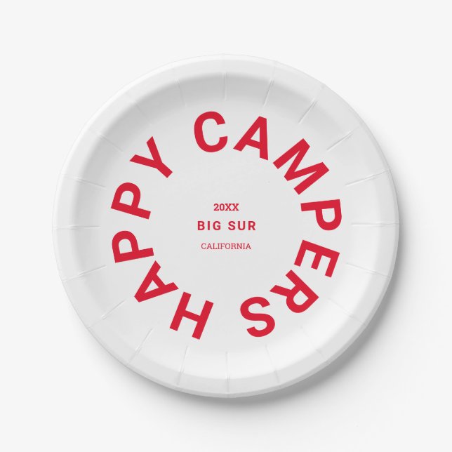Retro Red Happy Campers Camping Trip Custom Pappteller (Vorderseite)