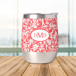 Retro Red Leaf Swirl Muster Monogramm