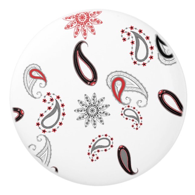 Retro Red Paisley Keramik Knopf Keramikknauf (Vorderseite)