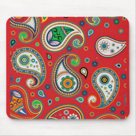 Retro Red Paisley Print Thick Computer Mousepad