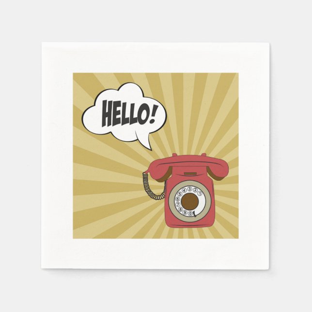 Retro Red Phone Paper Napkins Serviette (Vorderseite)