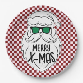 Retro Red Pink Checkered Santa Claus Christmas Pappteller