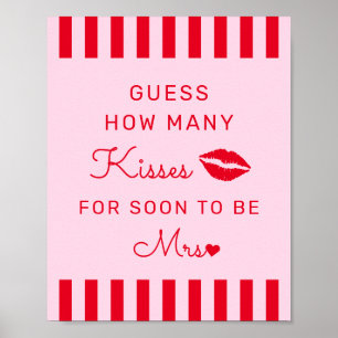 Retro Red & Pink Guess Wie viele Kisses Game Sign Poster