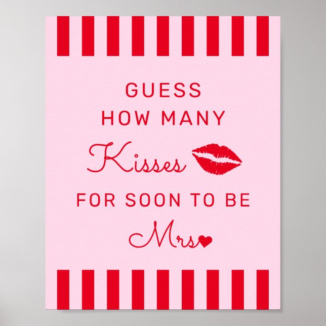 Retro Red & Pink Guess Wie viele Kisses Game Sign Poster (Vorne)