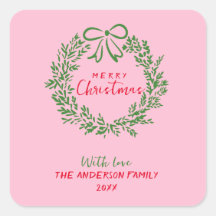 Retro Red Pink Hand Dragezeichnete Ribbon Kranz We