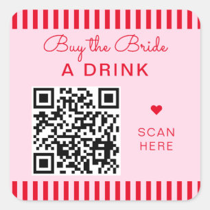 Retro Red & Pink Streifen Bachelorette QR Code Quadratischer Aufkleber