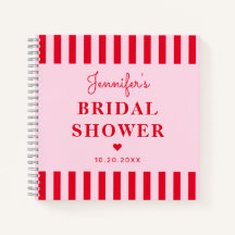 Retro Red & Pink Stripes Brautparty Gästebuch
