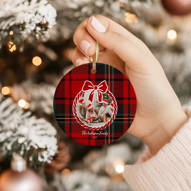 Retro Red Plaid Whimsical Christmas  Keramik Ornament (Von Creator hochgeladen)