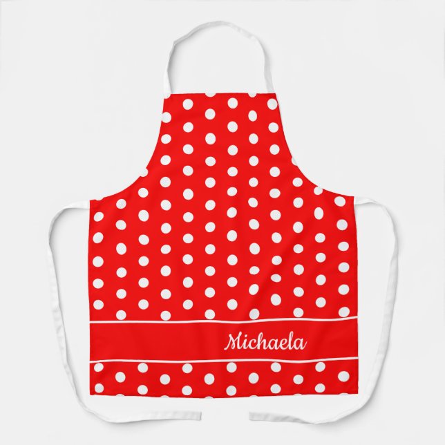 Retro Red Polka Dot Muster benutzerdefinierbare Be Schürze (Vorderseite)