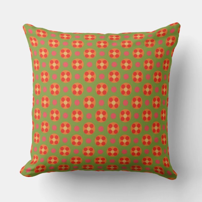 Retro Red Poppies und Polka Dots Kissen oder Kisse (Vorderseite)