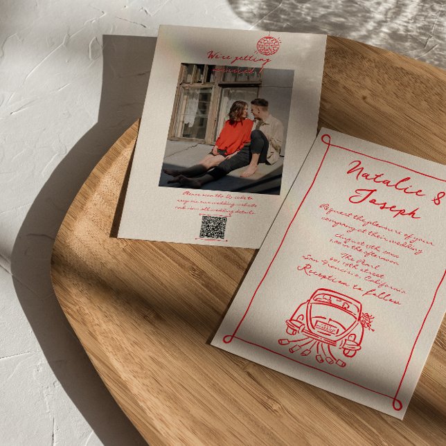 Retro Red QR Code Handgezeichnetes geschriebenes F Einladung (Von Creator hochgeladen)