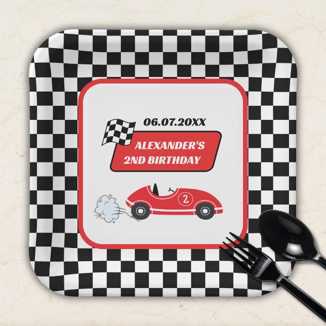 Retro Red Race Rennfahrer Junge 2. Geburtstag Pappteller (Von Creator hochgeladen)