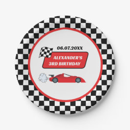 Retro Red Race Rennfahrer Junge 3. Geburtstag Pappteller