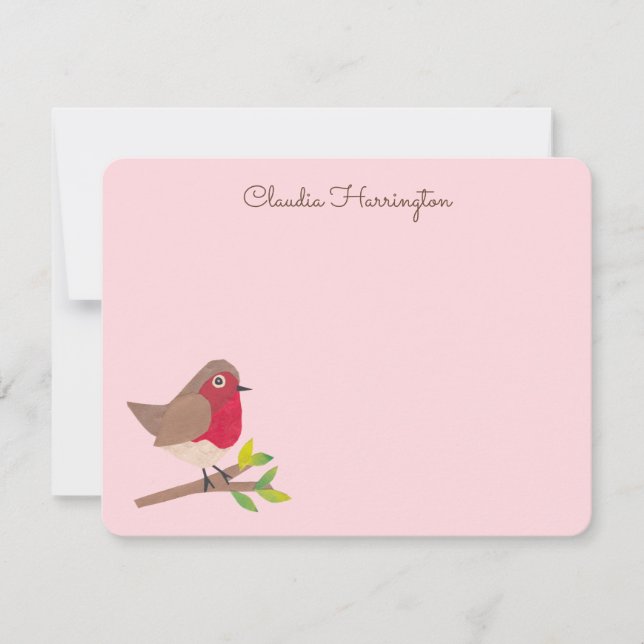 Retro Red Robin Hand-Illustrated Pastel Pink Mitteilungskarte (Vorderseite)