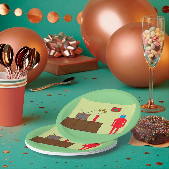 Retro Red Robot Pappteller (Von Creator hochgeladen)