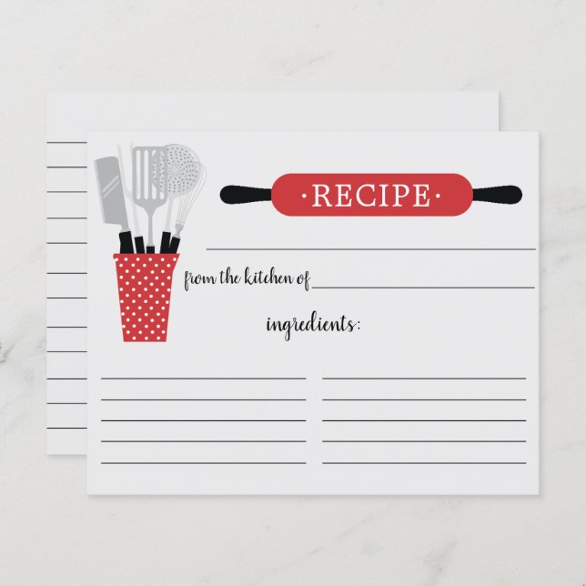 Retro Red Rolling Button Kitchen Tools Rezept Card (Vorne/Hinten)