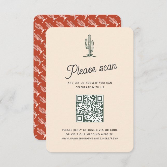 Retro Red Saguaro Cacti Wüste Wedding QR Code RSVP Karte (Vorne/Hinten)