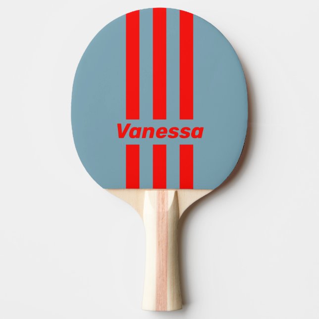 Retro Red Sea Three Pin Stripes with Name Tischtennis Schläger (Vorderseite)