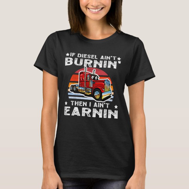 Retro Red Semi Truck Sunset - Big Rig Diesel Truck T-Shirt (Vorderseite)
