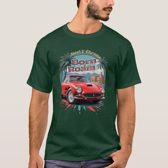 Retro Red Sports Car in Circular Illustration T-Shirt (Vorderseite)