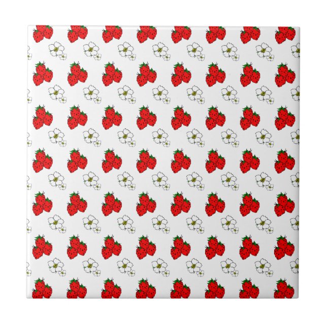 Retro Red Strawberry and Blume Pattern Fliese (Vorderseite)