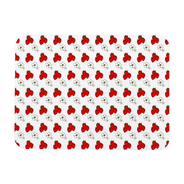 Retro Red Strawberry and Blume Pattern Magnet (Horizontal)