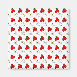 Retro Red Strawberry and Blume Pattern Magnet